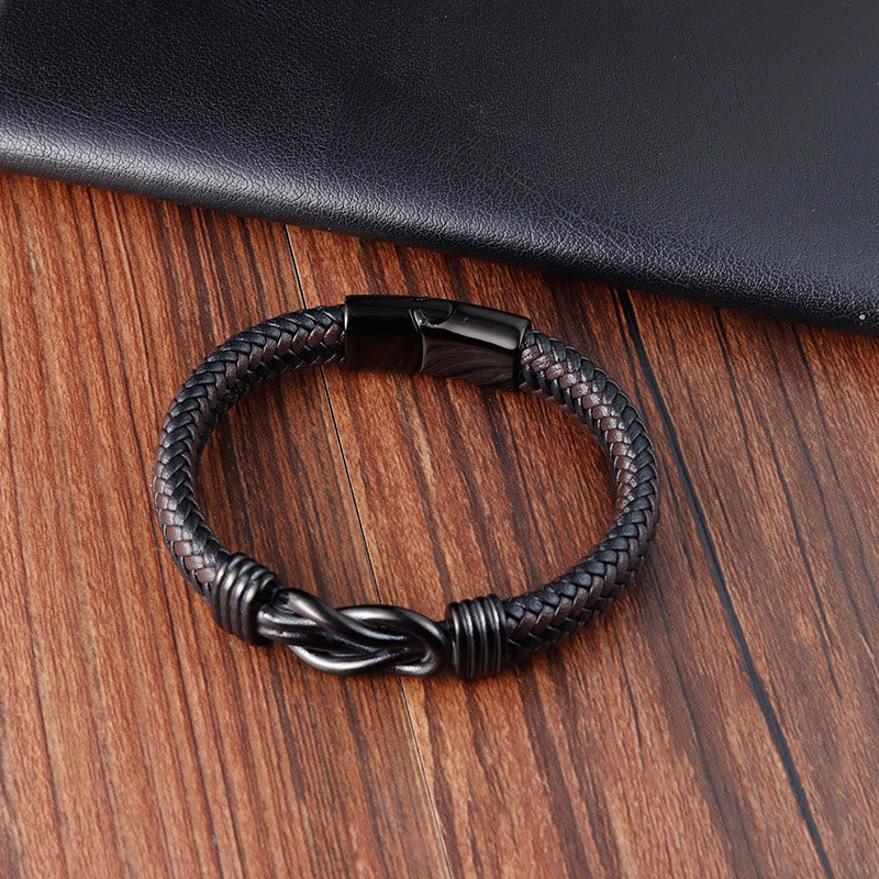 Endless Knot Pattern Titanium Steel Balance Leather Buckle Bracelet