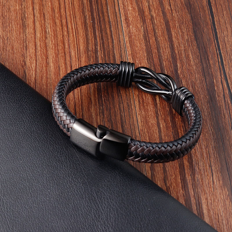 Endless Knot Pattern Titanium Steel Balance Leather Buckle Bracelet