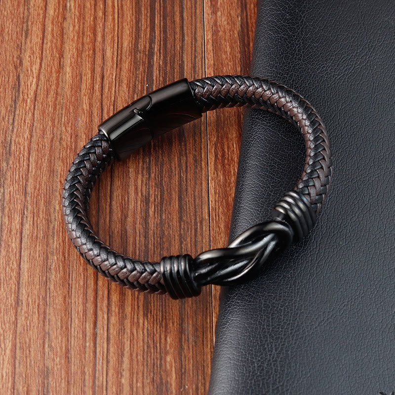 Endless Knot Pattern Titanium Steel Balance Leather Buckle Bracelet