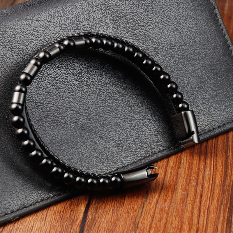 Frosted Stone Multi-layer Leather Titanium Steel Balance Buckle Bracelet