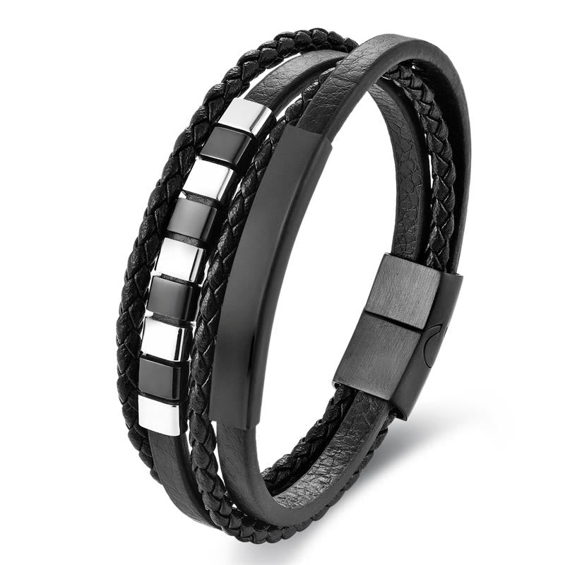 Square Titanium Steel & Multi-layer Leather Buckle Grounding Bracelet