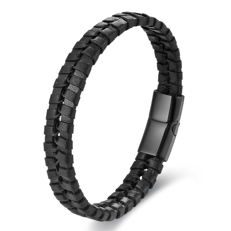 Simple Braided Pattern Titanium Steel Strengthen Multi-layer Leather Buckle Bracelet