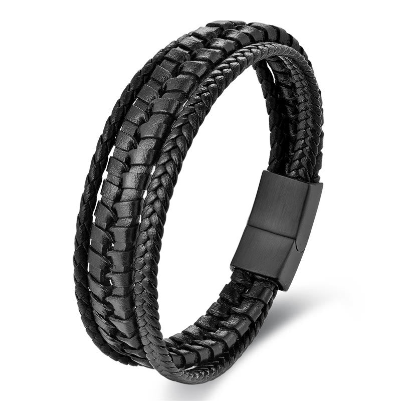 Simple Braided Pattern Titanium Steel Strengthen Multi-layer Leather Buckle Bracelet