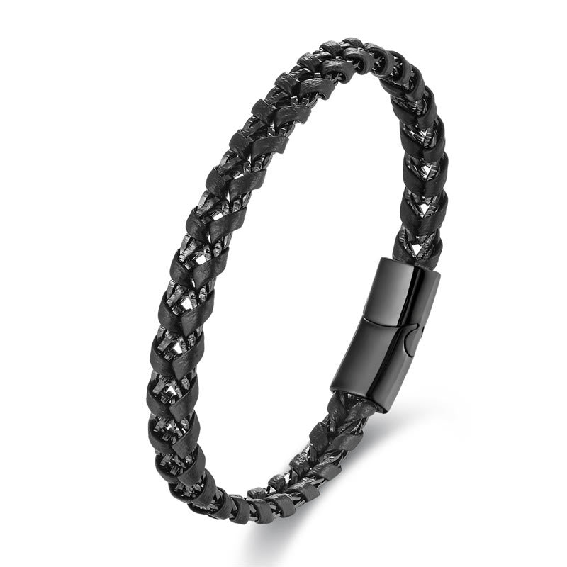 Modern Braided Leather and Titanium Steel Multi-layer Buckle Bracelet