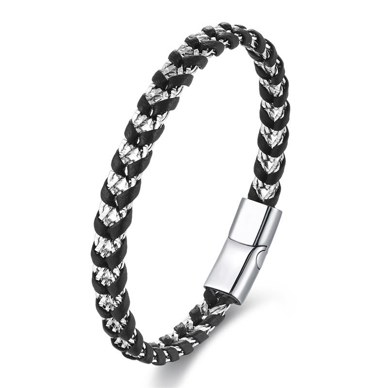 Modern Braided Leather and Titanium Steel Multi-layer Buckle Bracelet
