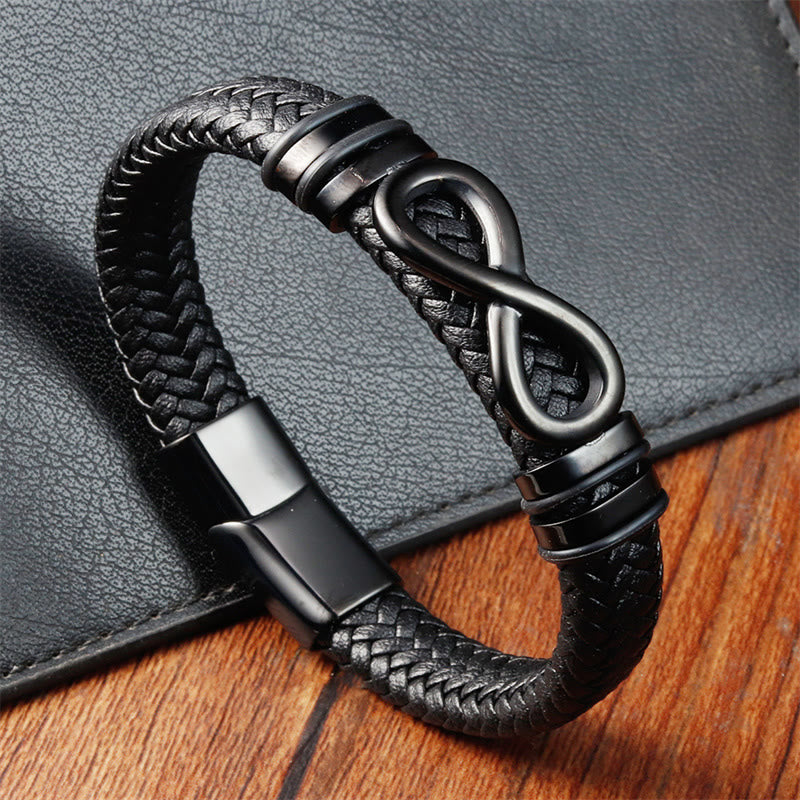Endless Knot Design Titanium Steel Strengthen Braided Leather Buckle Bracelet