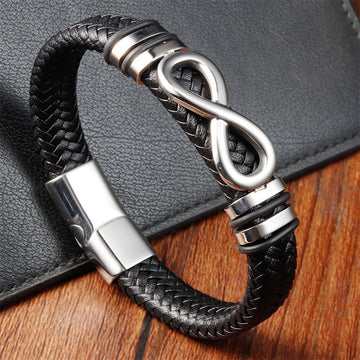 Endless Knot Design Titanium Steel Strengthen Braided Leather Buckle Bracelet