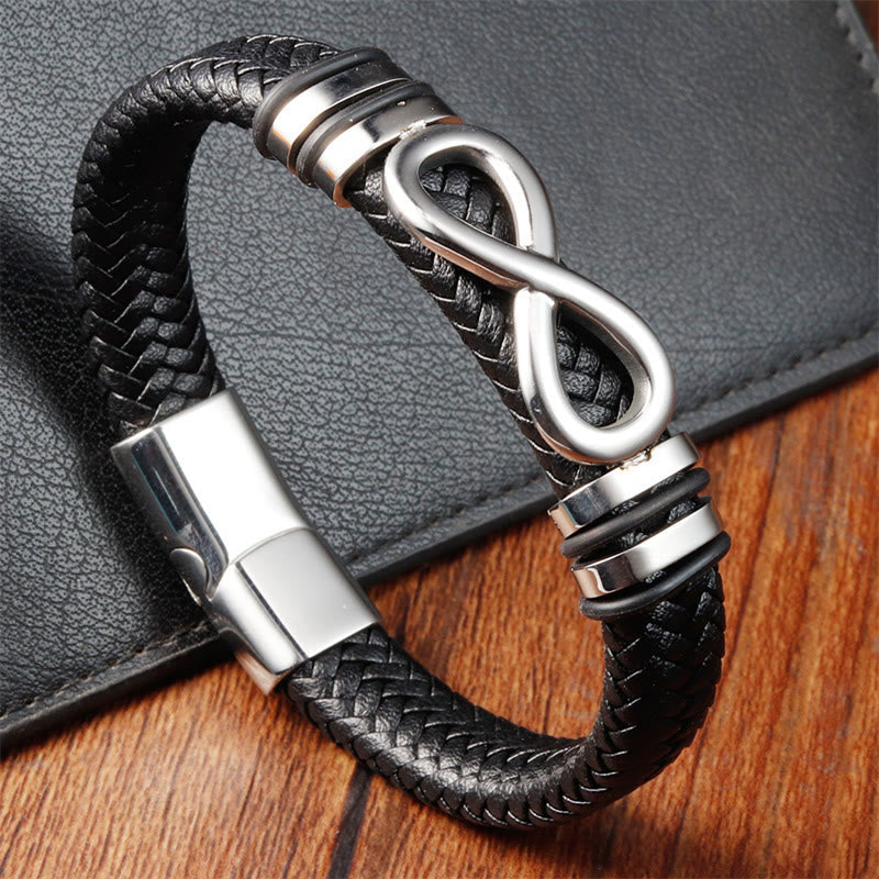 Endless Knot Design Titanium Steel Strengthen Braided Leather Buckle Bracelet