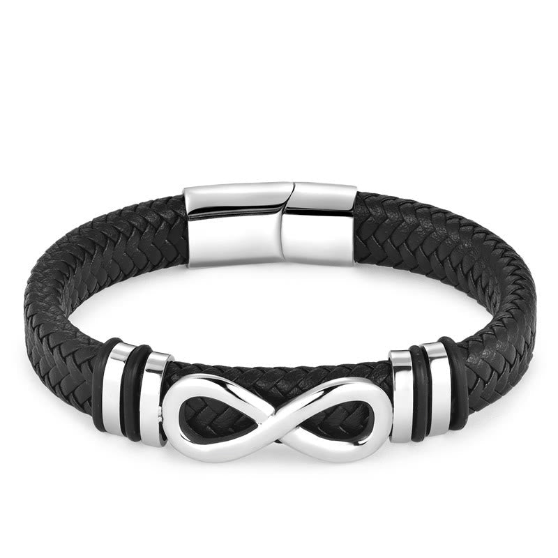 Endless Knot Design Titanium Steel Strengthen Braided Leather Buckle Bracelet