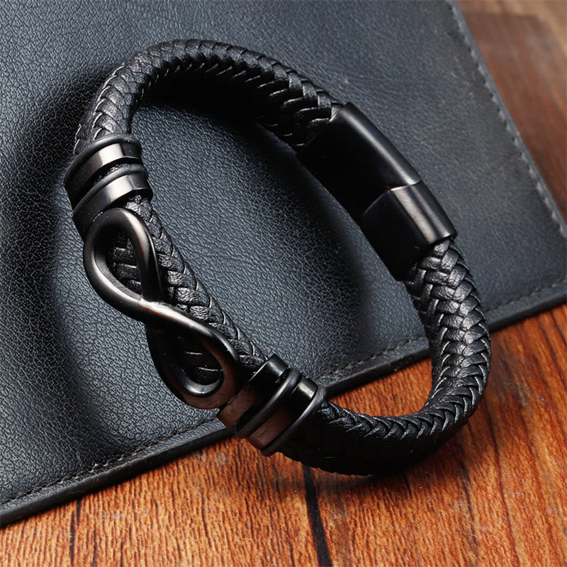 Endless Knot Design Titanium Steel Strengthen Braided Leather Buckle Bracelet