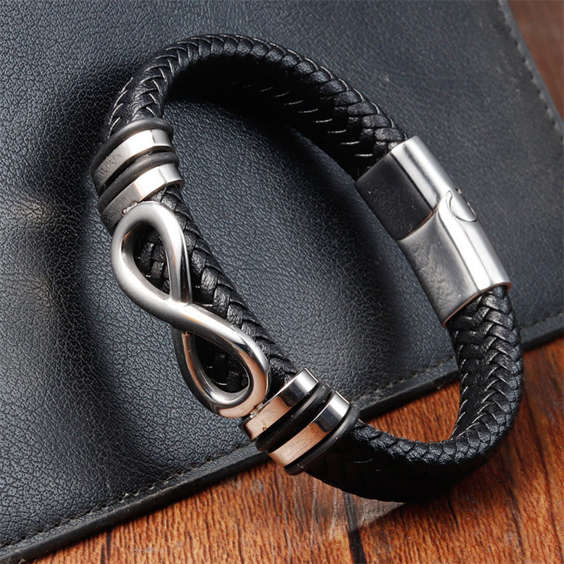Endless Knot Design Titanium Steel Strengthen Braided Leather Buckle Bracelet