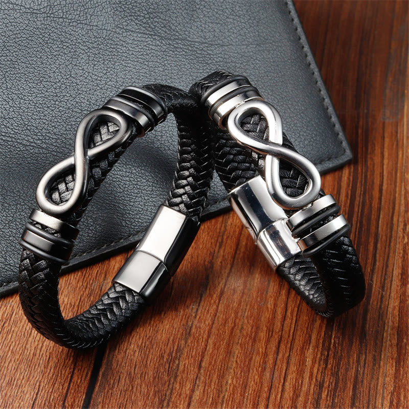 Endless Knot Design Titanium Steel Strengthen Braided Leather Buckle Bracelet