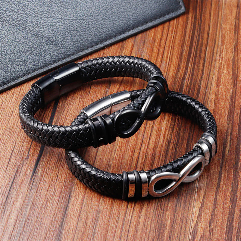 Endless Knot Design Titanium Steel Strengthen Braided Leather Buckle Bracelet
