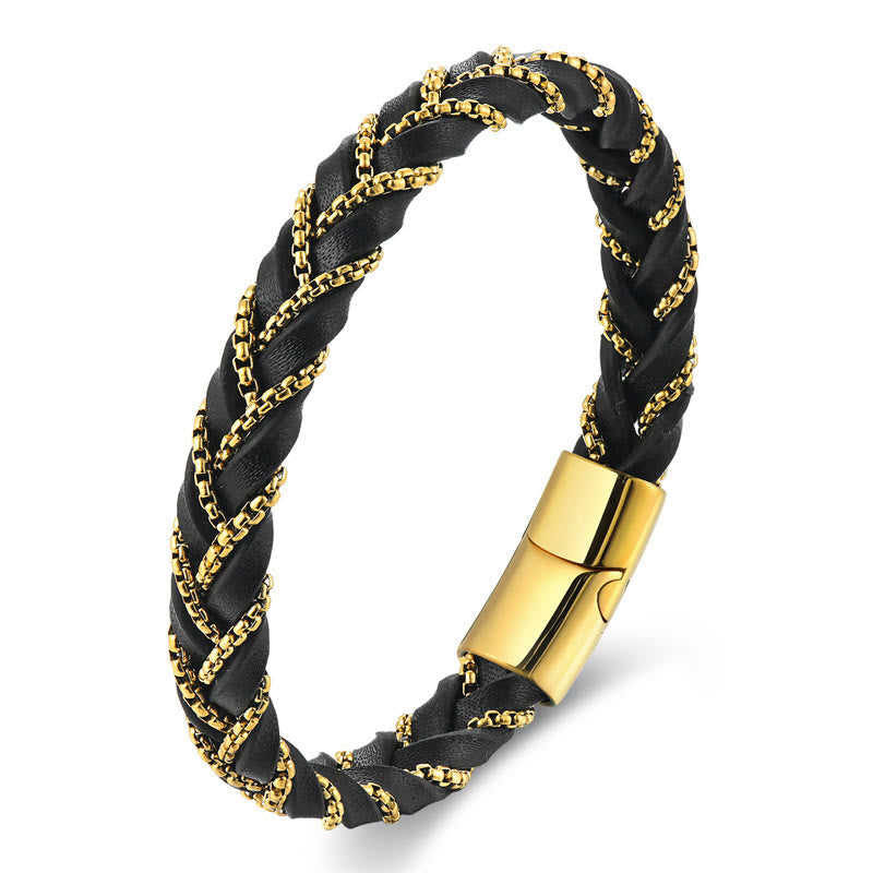 Minimalist Titanium Steel and Braided Leather Buckle Bracelet