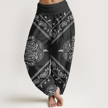 Cotton Casual Floral Leaf Paisley Pattern Women's Elastic Waist Harem Pants