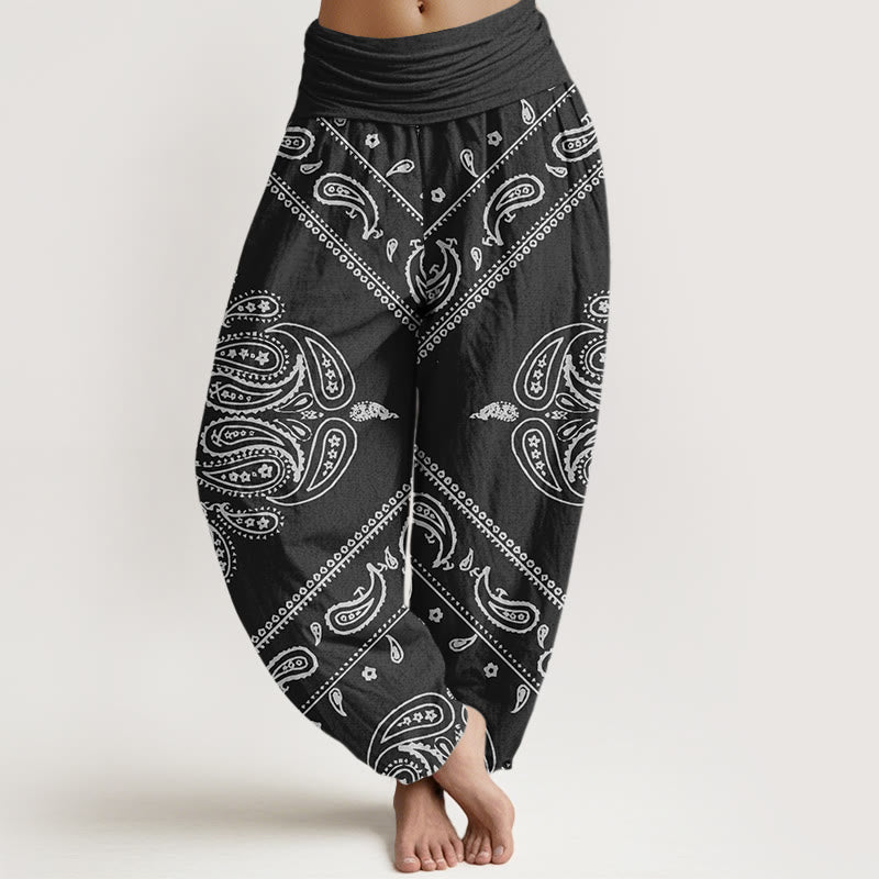 Cotton Casual Floral Leaf Paisley Pattern Women's Elastic Waist Harem Pants