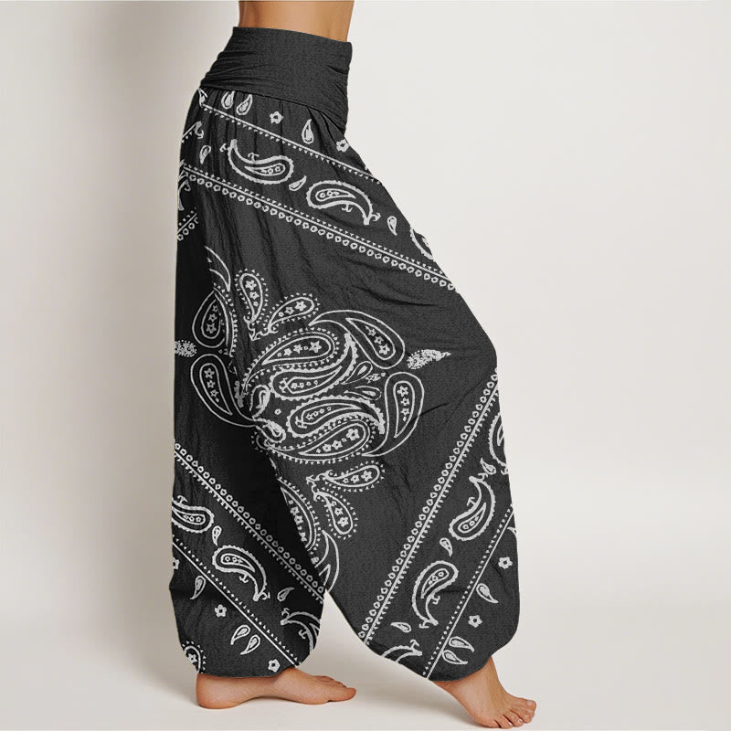 Cotton Casual Floral Leaf Paisley Pattern Women's Elastic Waist Harem Pants