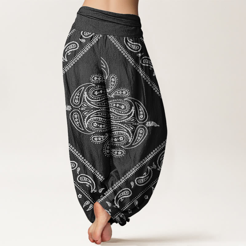 Cotton Casual Floral Leaf Paisley Pattern Women's Elastic Waist Harem Pants