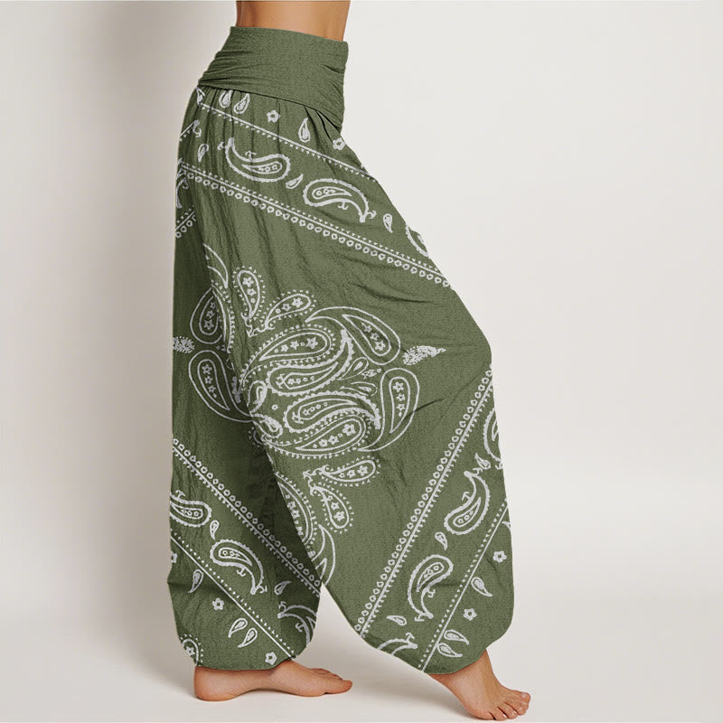 Cotton Casual Floral Leaf Paisley Pattern Women's Elastic Waist Harem Pants
