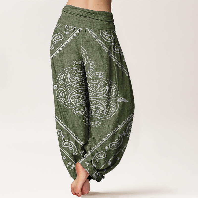 Cotton Casual Floral Leaf Paisley Pattern Women's Elastic Waist Harem Pants