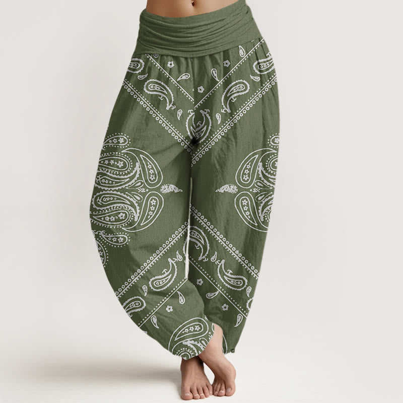 Cotton Casual Floral Leaf Paisley Pattern Women's Elastic Waist Harem Pants