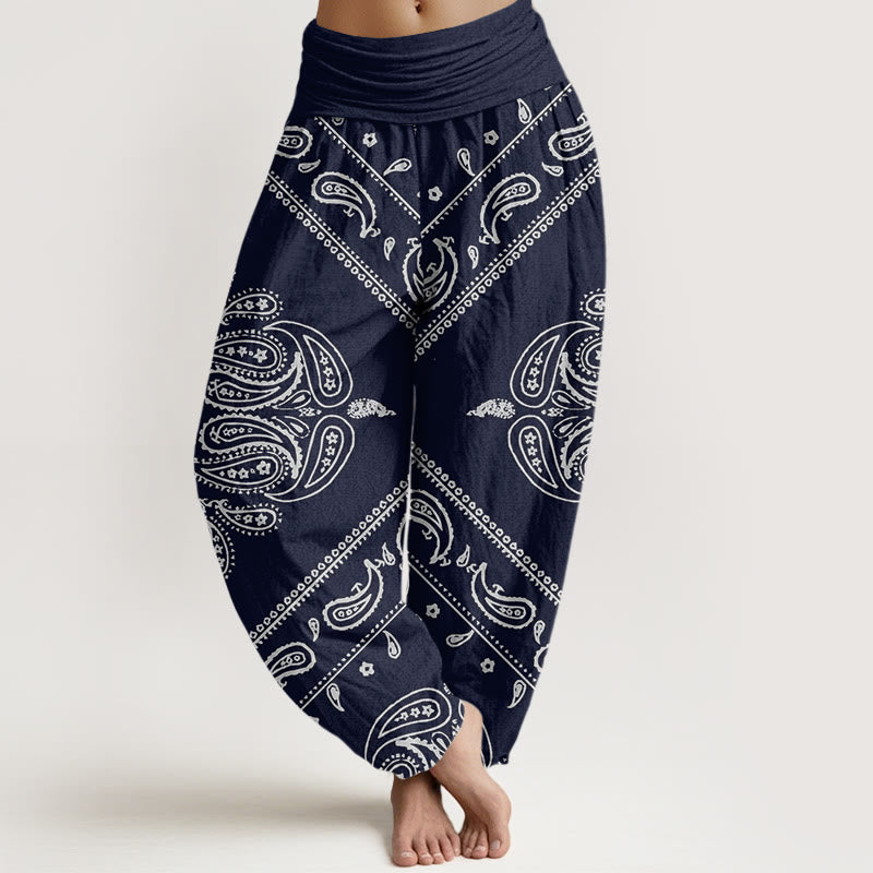 Cotton Casual Floral Leaf Paisley Pattern Women's Elastic Waist Harem Pants