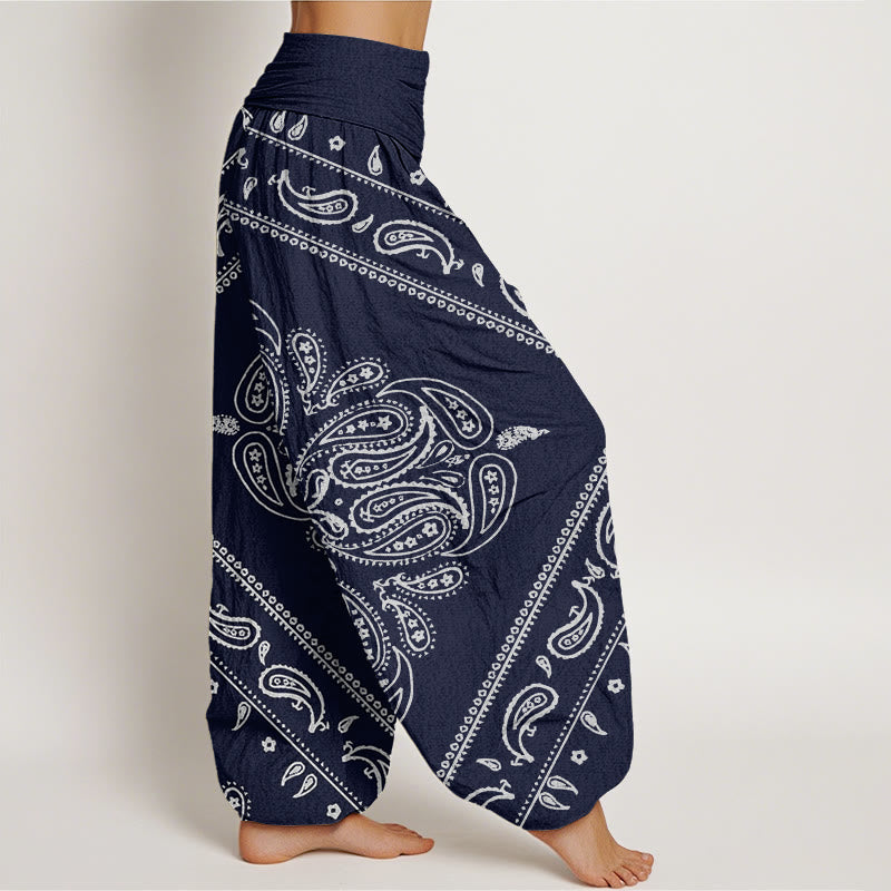 Cotton Casual Floral Leaf Paisley Pattern Women's Elastic Waist Harem Pants