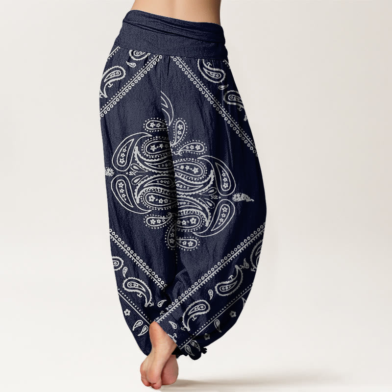 Cotton Casual Floral Leaf Paisley Pattern Women's Elastic Waist Harem Pants