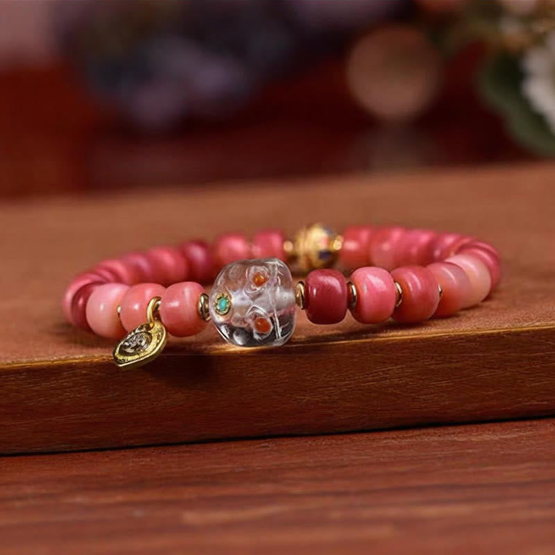 Tibetan Magnesite and Red Agate Beaded Bracelet with Copper and Camel Bone