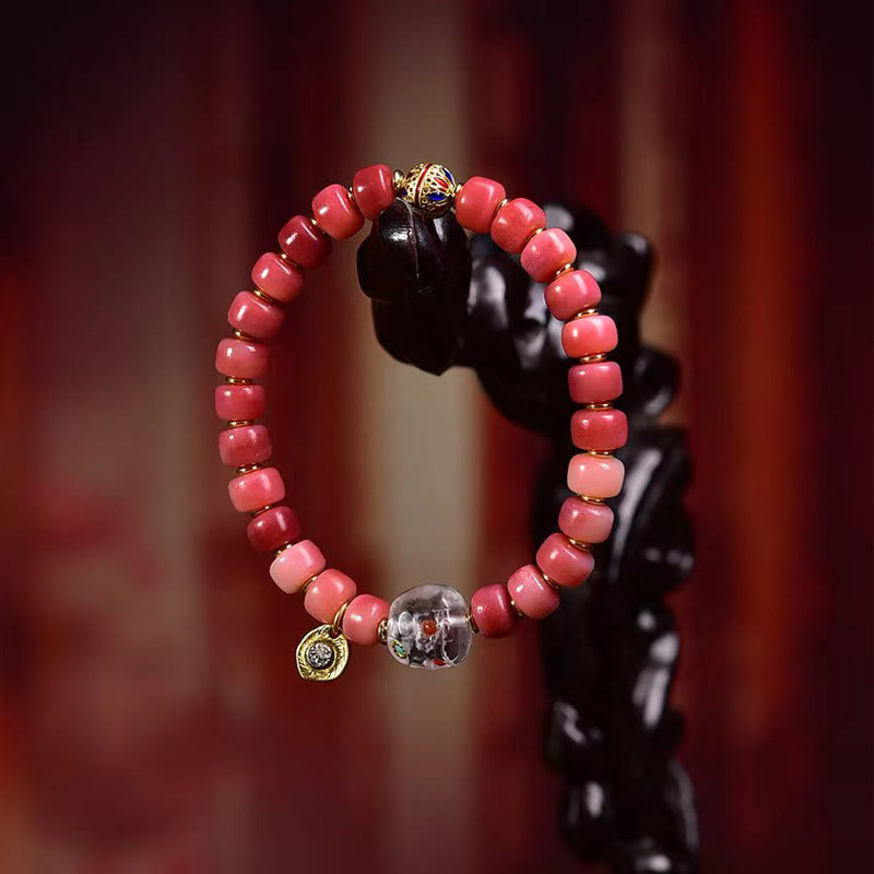 Tibetan Magnesite and Red Agate Beaded Bracelet with Copper and Camel Bone