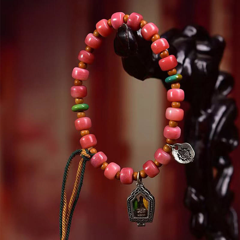 Tibetan Magnesite and Red Agate Beaded Bracelet with Copper and Camel Bone
