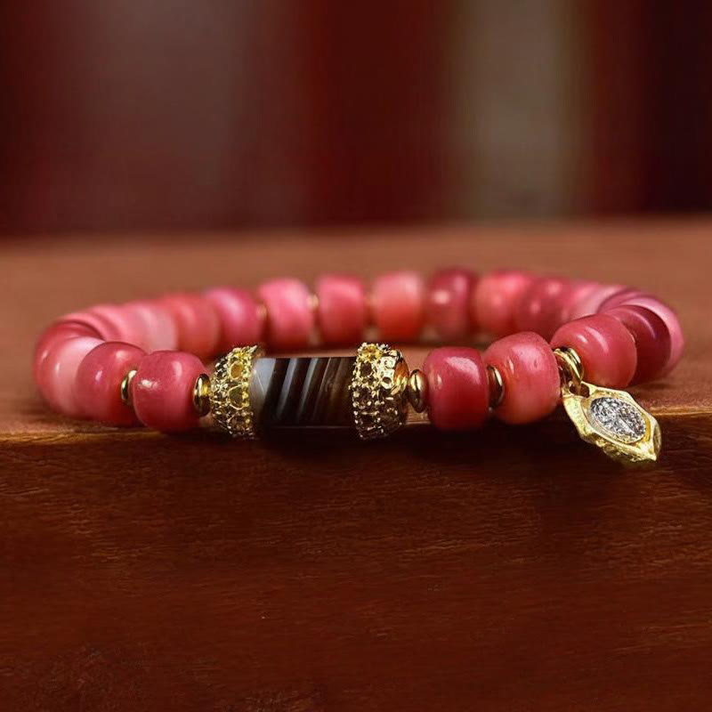 Tibetan Magnesite and Red Agate Beaded Bracelet with Copper and Camel Bone