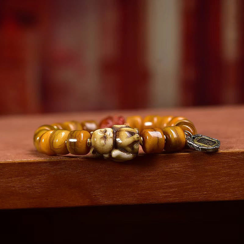 Vintage Tibetan Bone Beads Dzi Bead Cute Fox Balance Bracelet