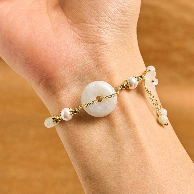 Jade Peace Buckle Beads Flower Prosperity Bracelet