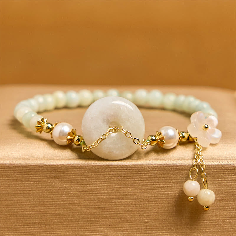 Jade Peace Buckle Beads Flower Prosperity Bracelet