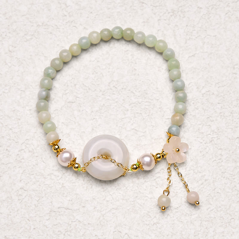 Jade Peace Buckle Beads Flower Prosperity Bracelet