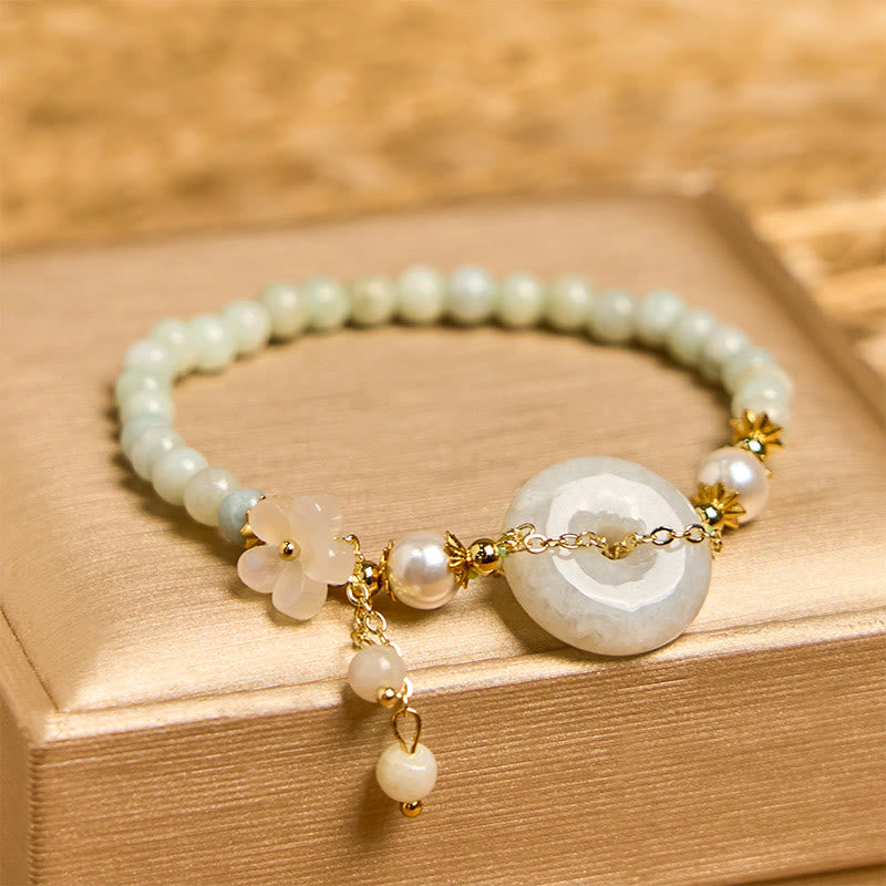 Jade Peace Buckle Beads Flower Prosperity Bracelet