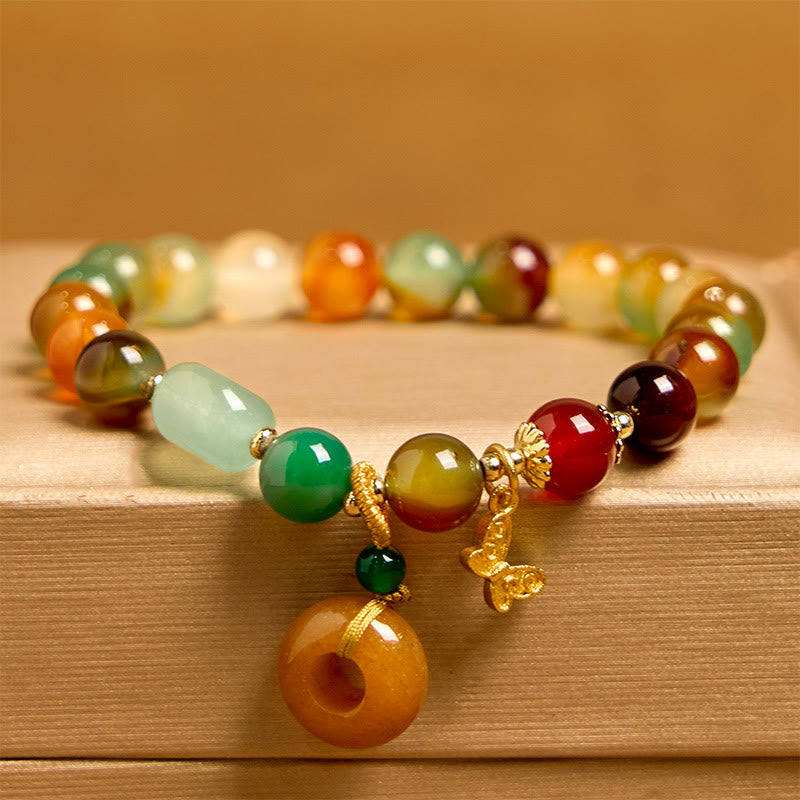 Natural Colorful Peacock Agate Butterfly Peace Buckle Lily Of The Valley Support Bracelet