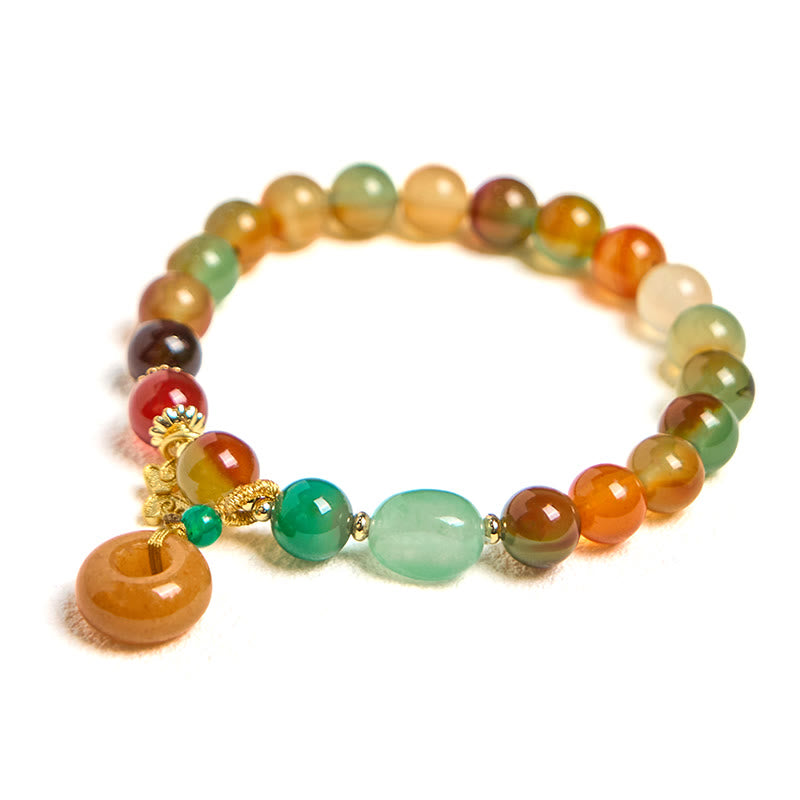 Natural Colorful Peacock Agate Butterfly Peace Buckle Lily Of The Valley Support Bracelet