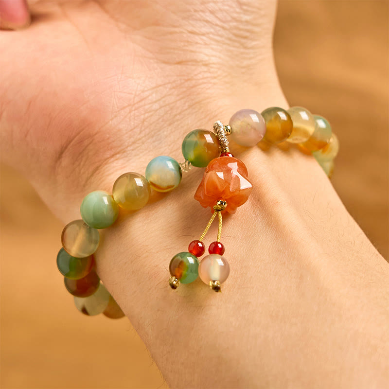 Natural Colorful Peacock Agate Butterfly Peace Buckle Lily Of The Valley Support Bracelet
