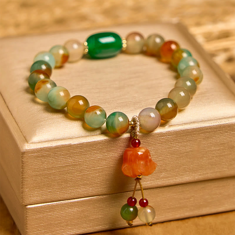 Natural Colorful Peacock Agate Butterfly Peace Buckle Lily Of The Valley Support Bracelet