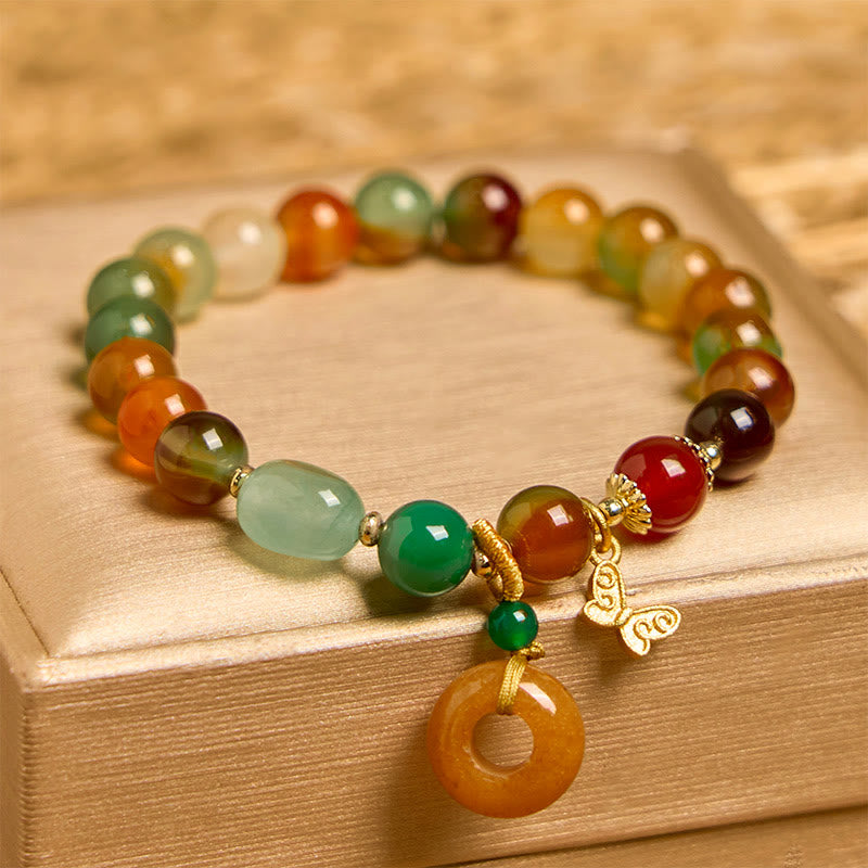 Natural Colorful Peacock Agate Butterfly Peace Buckle Lily Of The Valley Support Bracelet
