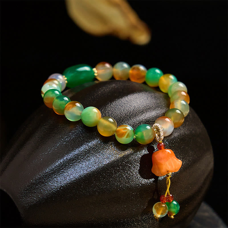 Natural Colorful Peacock Agate Butterfly Peace Buckle Lily Of The Valley Support Bracelet