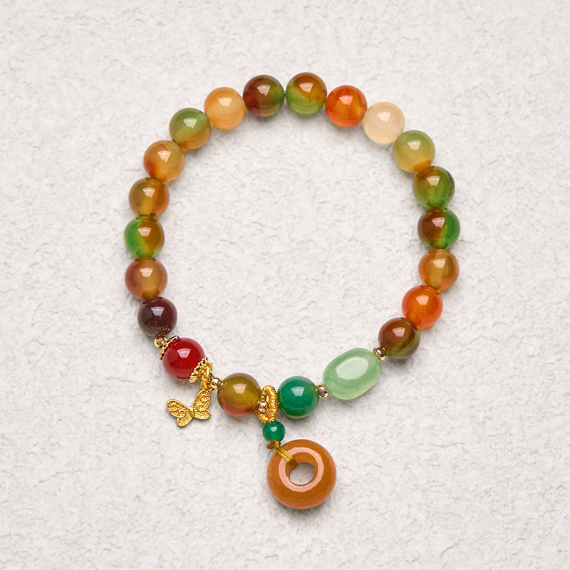 Natural Colorful Peacock Agate Butterfly Peace Buckle Lily Of The Valley Support Bracelet