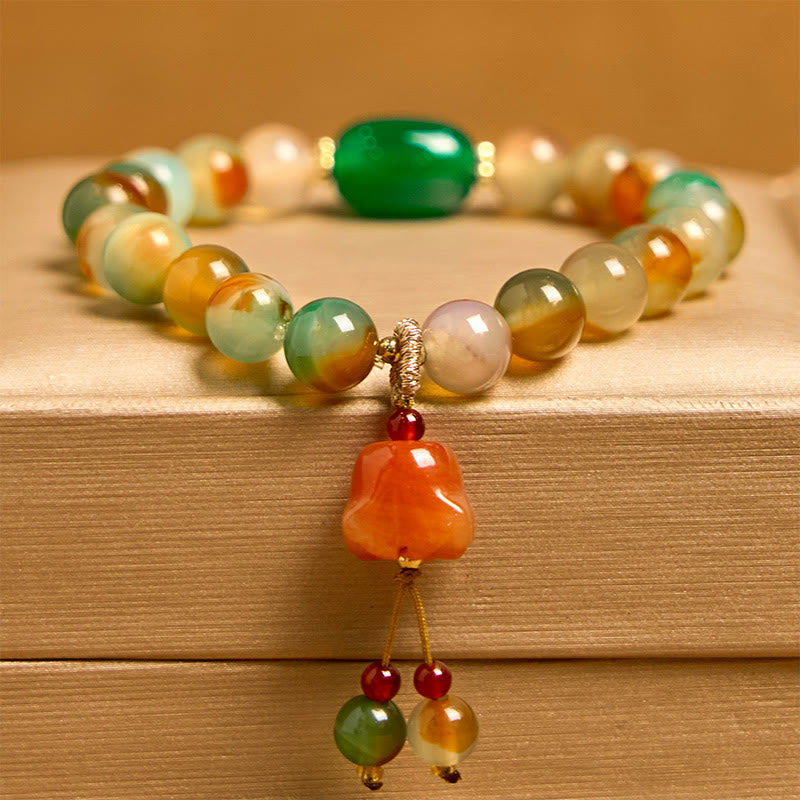 Natural Colorful Peacock Agate Butterfly Peace Buckle Lily Of The Valley Support Bracelet