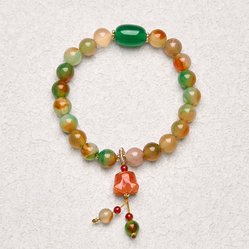 Natural Colorful Peacock Agate Butterfly Peace Buckle Lily Of The Valley Support Bracelet
