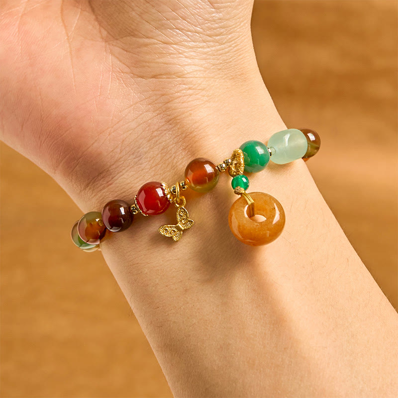 Natural Colorful Peacock Agate Butterfly Peace Buckle Lily Of The Valley Support Bracelet