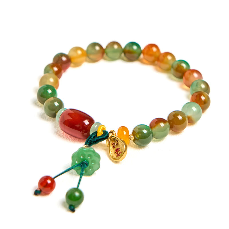 Natural Colorful Peacock Agate Chalcedony Ruyi As One Wishes Charm Courage Bracelet