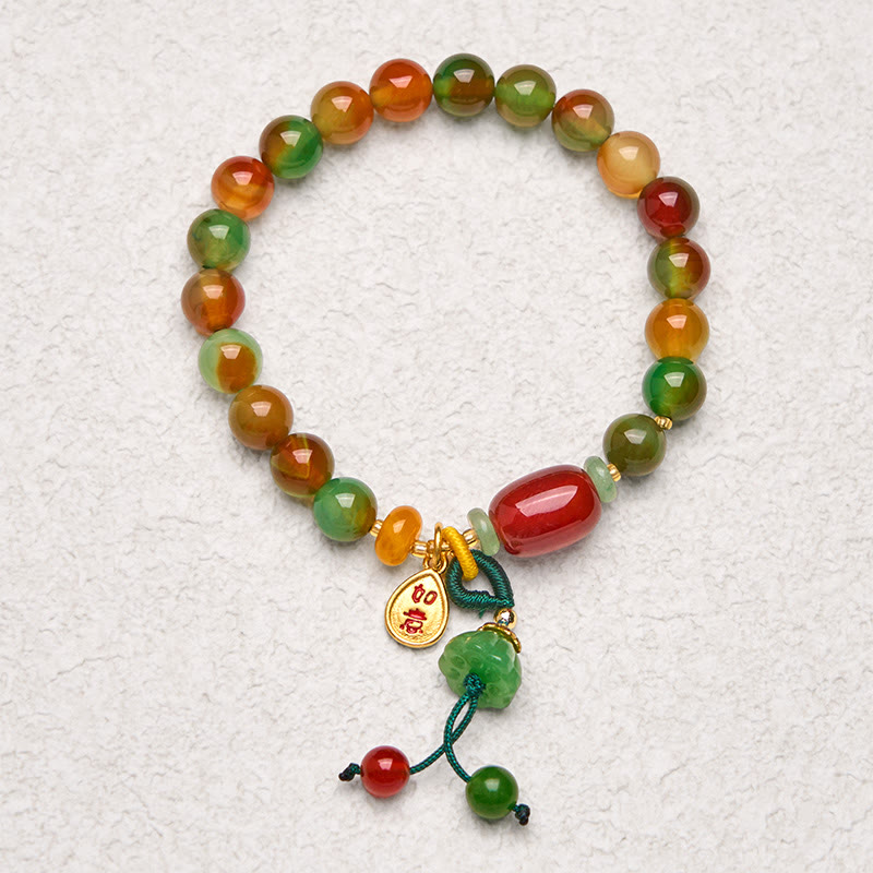 Natural Colorful Peacock Agate Chalcedony Ruyi As One Wishes Charm Courage Bracelet