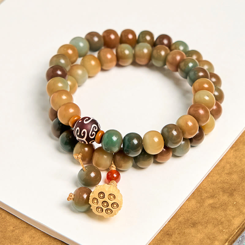 Handmade Colorful Bodhi Seed Lotus Pod Charm Double Wrap 10mm Bracelet